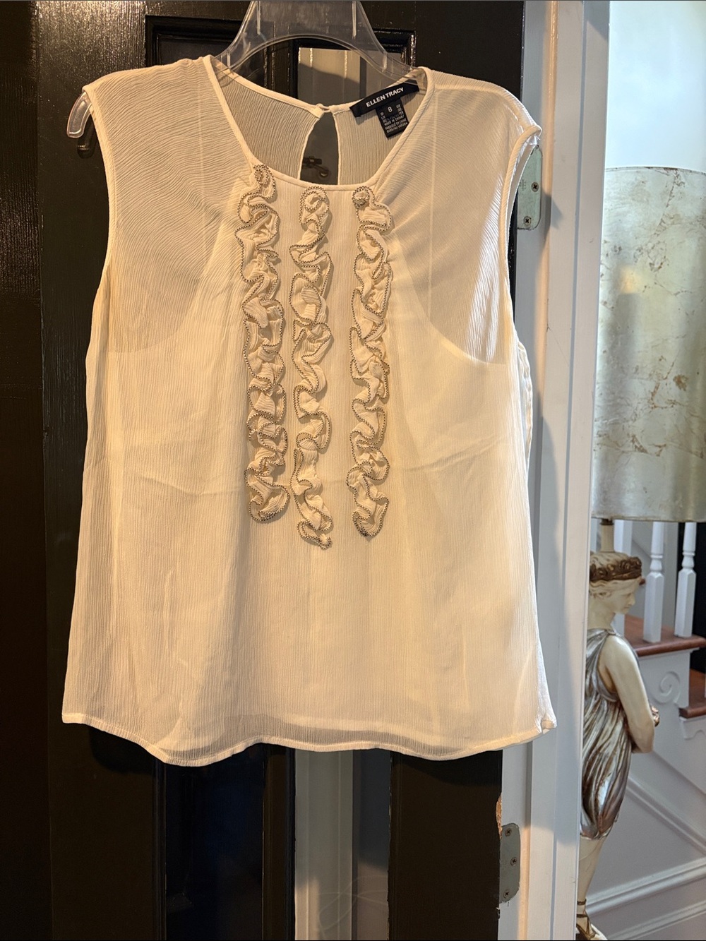 Ellen Tracy Ivory Ruffle-Front Sleeveless lined Camisole